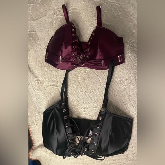 Savage X Fenty lot 2 32D bondage corset cleavage garter belt bra plum black - Picture 6 of 13